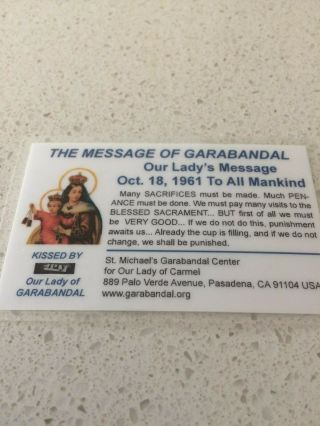 Garabandal Relic Medal Kissed By Our Lady Credit Card Size English 