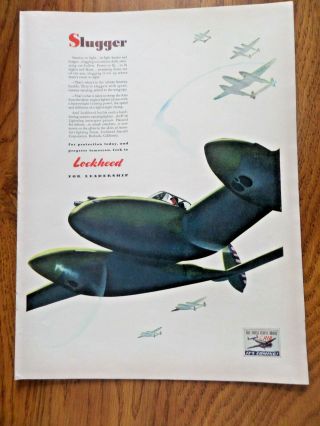 1942 Lockheed Aircraft Ad Ww 2 P - 38 Lightning Interceptor Pursuit Slugger