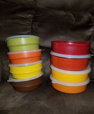Vintage Tupperware Stackable Cereal Bowls 1356 W/ Clear Lids And 4 1405 Bowls 23
