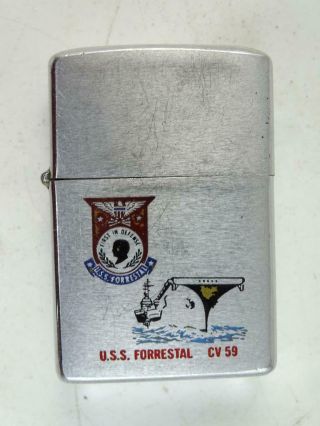 Vintage Advertising Zippo Cigarette Lighter Uss Forrestal Cv - 59 Military 1977