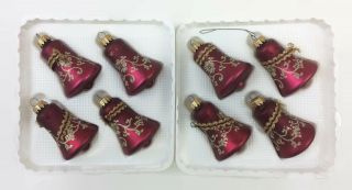 Christmas By Krebs Vintage Fuchsia Glitter Stencil Glass 8 Ornaments Bells Boxes