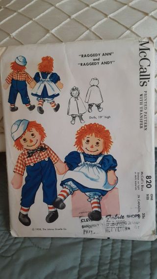 Vintage Doll Pattern Mccall 