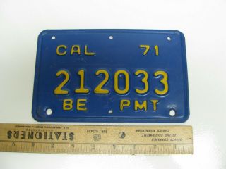 1971 California State License Plate Be Permit Car Automobile Tag 212033 Blue