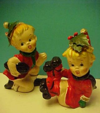 Vintage Boy & Girl Skaters Christmas Salt Shakers