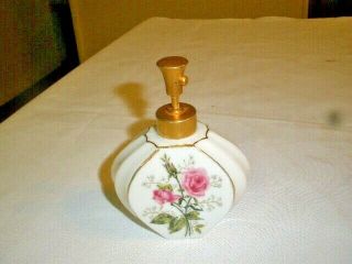 Vintage Dev Porcelain Perfume Bottle Atomizer With Flowers - 3 1/2 " - Devibiss