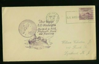 1933 Ss Washington Maiden Voyage Envelope Sea Post - United States Us Lines