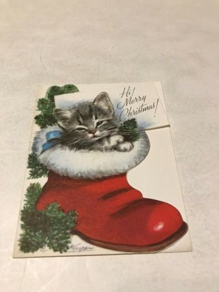 Vintage Cat Christmas Greeting Card By Rust Craft Card