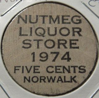 Vintage Nutmeg Liquor Store Norwalk,  Ct Wooden Nickel - Token Connecticut