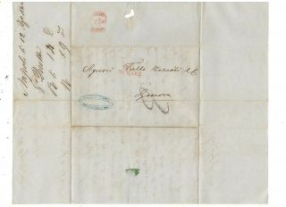 1862 Stampless Folded Letter,  Napoli Italy,  Via/di Mare,  Ship Letter