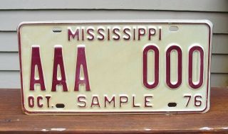 Vintage 1976 Mississippi Sample License Plate Aaa 000