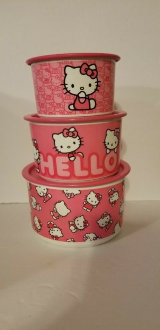 Rare Tupperware Hello Kitty Stacking Nesting Canisters Containers 3 Piece Rare