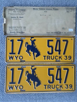 1939 Wyoming Truck License Plates,  County 17 With Envelope