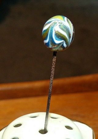 Antique Blown Glass Swirl Sparkle Vintage Ladies Hat Pin Stick Early Estate Old
