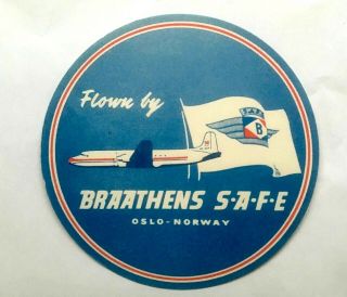 Vintage Braathens Safe Airline Luggage Label