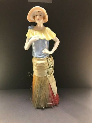 Antique Porcelain Flapper Half Doll Whisk Broom/brush