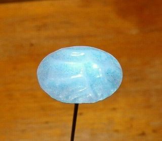 Antique Glass Opalescent Oval Vintage Ladies Hat Pin Stick Early Estate Old Blue