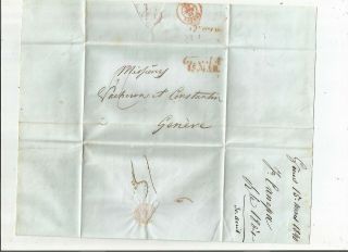 Stampless Folded Letter: 1843 Genova,  Italy Red Sl