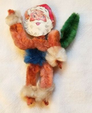 First Chenille Santa Claus,  Carrying Xmas Tree.  Paper Face.  Usa.  Late 1940s.
