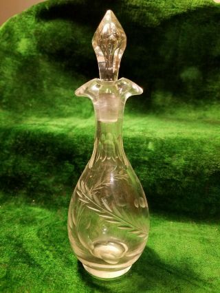 Vintage Etched Glass Perfume Bottle With Stopper