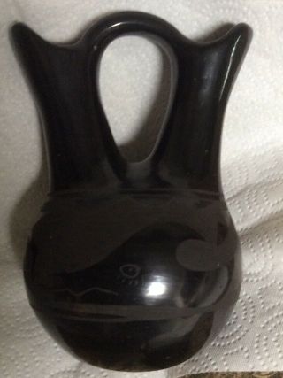 Santa Clara Pueblo Indian Blackware Black Wedding Vase