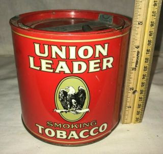 Antique Union Leader Smoking Tobacco Tin Litho Can American Bald Eagle Kentucky