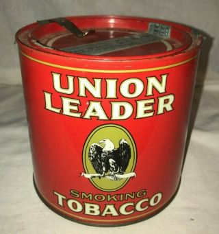ANTIQUE UNION LEADER SMOKING TOBACCO TIN LITHO CAN AMERICAN BALD EAGLE KENTUCKY 3