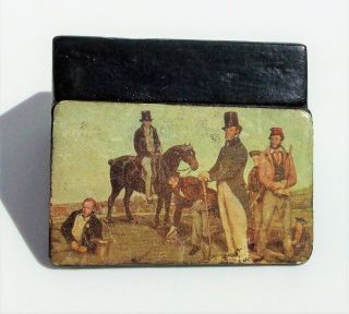 Rare Georgian Rectangle Horse And Gentlemen Painted Scene Snuff Box C1800