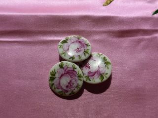 5 Vintage HAND PAINTED CHINA porcelain BUTTONS - all with flowers (51) 5