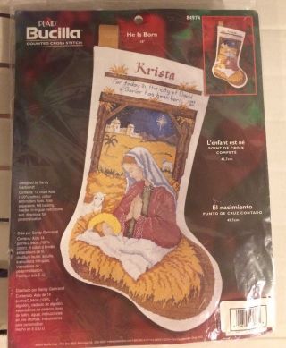 Bucilla Counted Cross - Stitch Christmas Stocking Kit He Is Born Nativity Scene