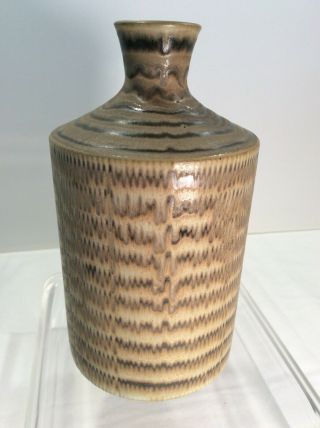 Mid Century Japanese Ikebana Vase,  7 " Tall Glazed Cylindrical Design,  A,
