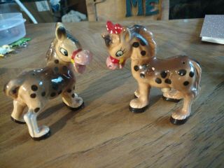 Vintage Anthropomorphic Horse Mule Donkey Pair Salt And Pepper Shakers Hair Bow