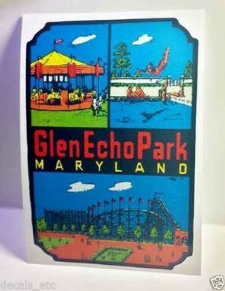 Glen Echo Park Maryland Vintage Style Travel Decal / Vinyl Sticker,  Luggage Label