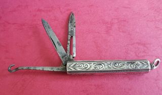 Antique Victorian Sterling Silver Etui Chatelaine Scissors Hook Circa 1881