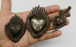 Antique Sacred Heart Jesus Ex Voto 3 Miracle 10.  8 Grams Sterling Silver 925 F - 15