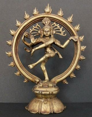 Vintage Hindu Lord Shiva Nataraja Dancing Brass Statue Or Figurine 9 1/2 " Tall
