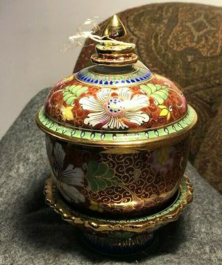 National Geographic/novica Benjarong (thailand) Painted Condiment Jar With Stand
