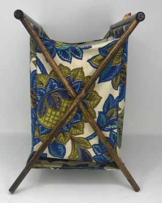 Vtg Knitting Sewing Crochet Stand Up Cloth Bag Folding Basket Wood Frame 4