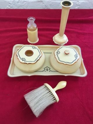 Vintage 8 Plastic Vanity Set Dresser Brush Tray England Bottle Candle Holder