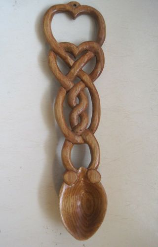 Hand Carved Welsh Love Spoon Wood Hearts Wedding Anniversary Gift Whittled