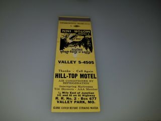 Route 66 Matchbook Cover Hill Top Motel Yellow Valley Park Mo Hwy 66