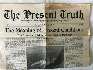 Seventh Day Adventist Newspaper 1924 F.  M.  Wilcox The Present Truth Takoma Park Wa