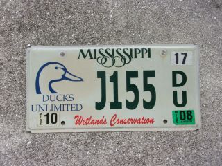 Mississippi 2008 Ducks Unlimited License Plate J155