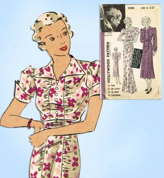 Hollywood 1100: 1930s Evening Gown Sz 32 Bust Ida Lupino Vintage Sewing Pattern