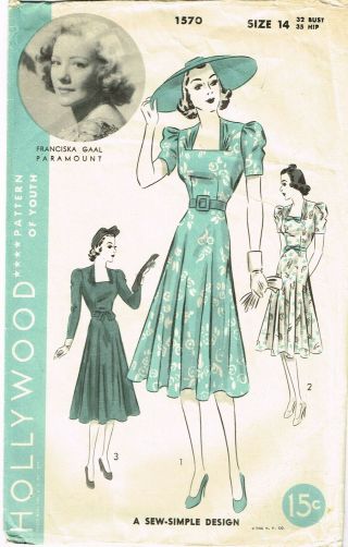 Hollywood 1570: 1930s Vintage Sewing Pattern Starlet Franciska Gall Dress Sz 32B 2
