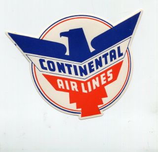 Vintage Airline Luggage Label Continental Airlines Diecut Eagle