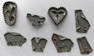 Vintage Primitive Soldered Tin Flat Back Cookie Cutters,  8 Cutters