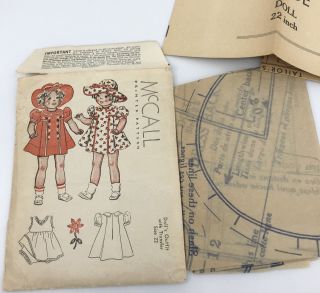 Mccall Doll Outfit Sample Mini Sewing Pattern Sz 22in Dress Slip Hat 1937