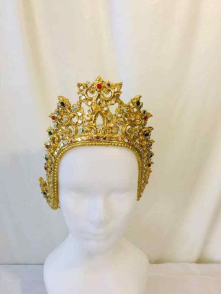 Traditional Thai Dance Costume Gold Headdress Crown Tiara Arts Craft Mardi Gras
