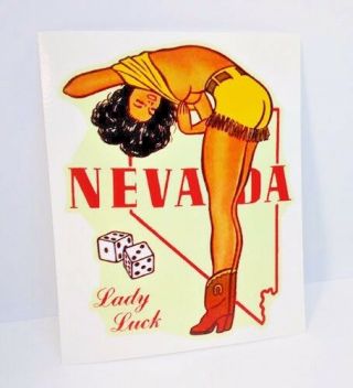 Las Vegas Nevada " Lady Luck " Pinup Vintage Style Travel Decal,  Vinyl Sticker