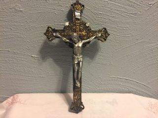 Saint St Benedict Of Nursia Crucifix 9.  75 " Resin Ornate Fleur De Lis Wall Cross